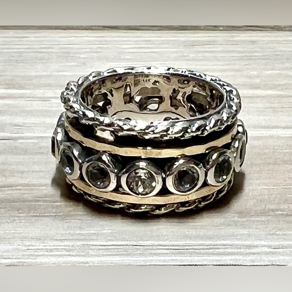 Designer Or Paz Sterling Silver & 14K Gold Cubic Zirconia Spinner Ring, Size 5.5 - Picture 4 of 7